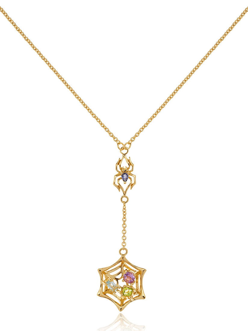 Anansi Gold Necklace With Iolite, Blue Topaz, Citrine and Garnet