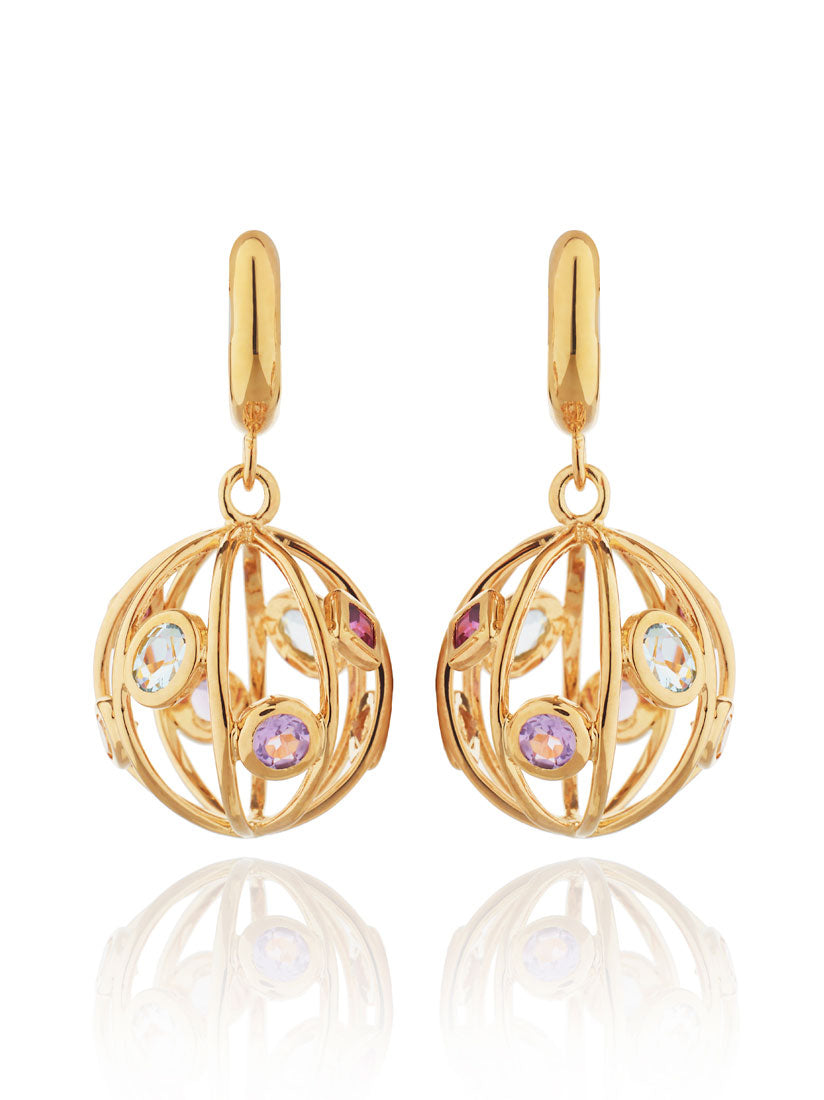 Votra Gold Earrings with Blue topaz  Amethyst  Rhodolite And Citrine