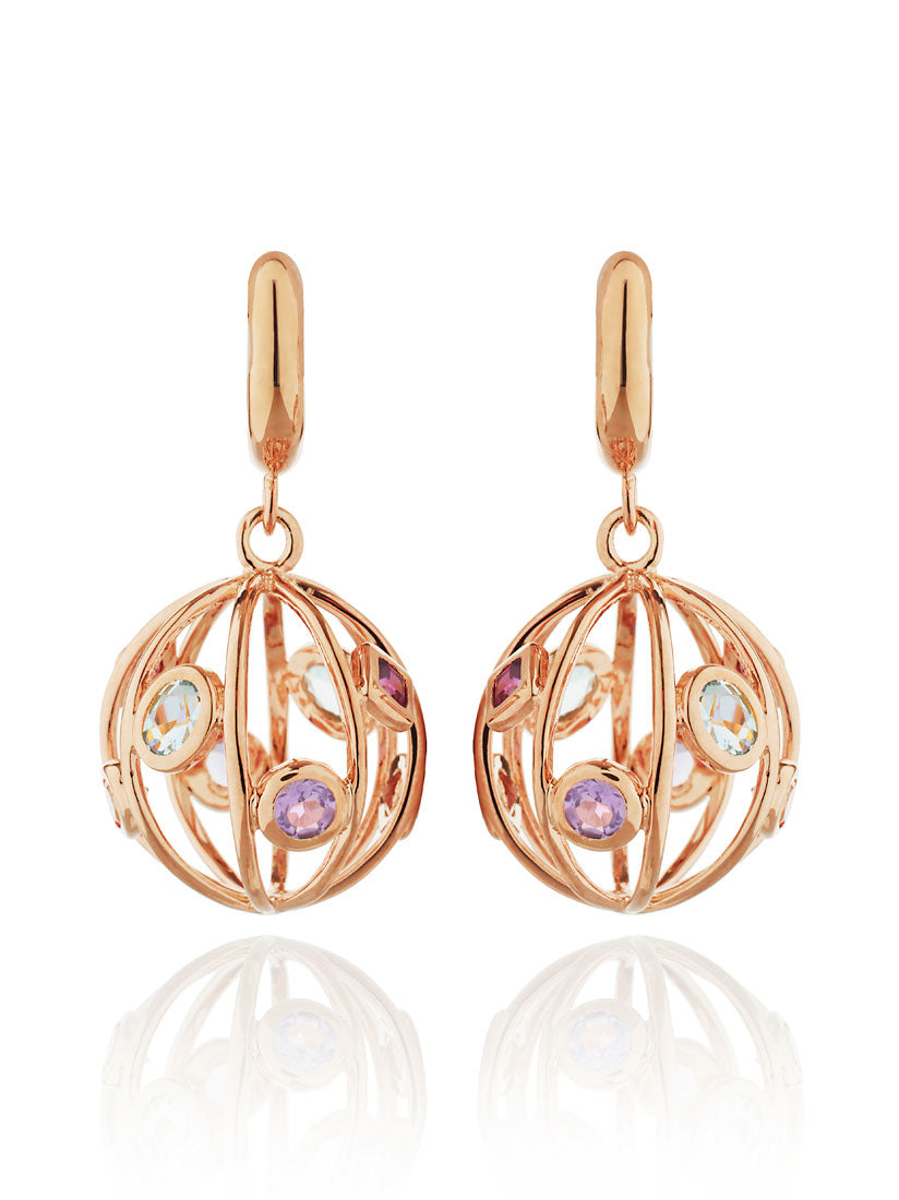 Votra Rose Gold Earrings with Blue topaz  Amethyst  Rhodolite And Citrine