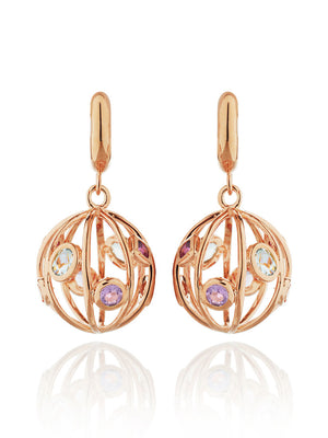 Votra Rose Gold Earrings with Blue topaz  Amethyst  Rhodolite And Citrine