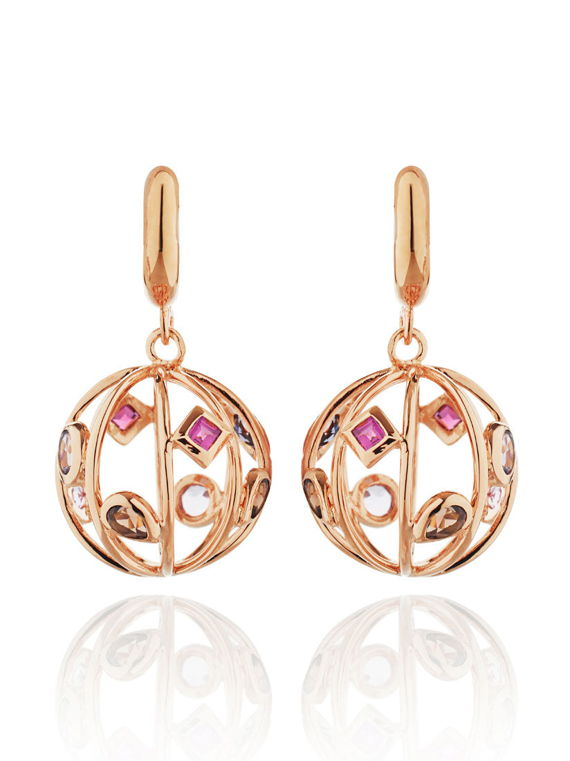 Votra Rose Gold Earrings with Smoky Quartz And  Iolite