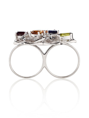 Anansi  Silver Maxi Ring With Cognac, Citrine, Garnet,  Peridot and Iolite