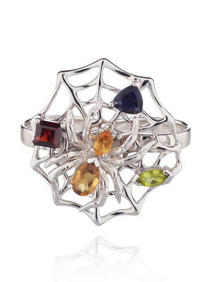 Anansi  Silver Maxi Ring With Cognac, Citrine, Garnet,  Peridot and Iolite