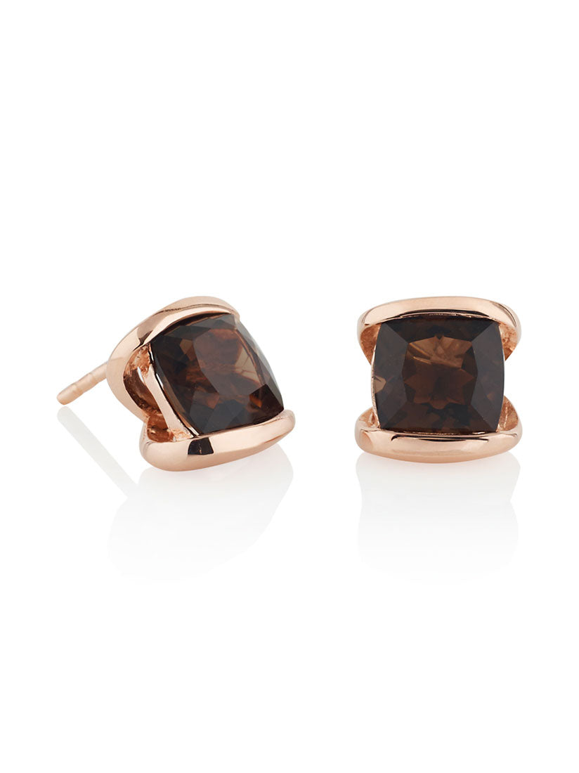 Infinity Rose Gold Earrings With Smoky Quartz