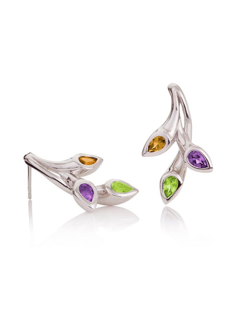 Kazo Silver Earrings With Peridot, Citrine and Amethyst