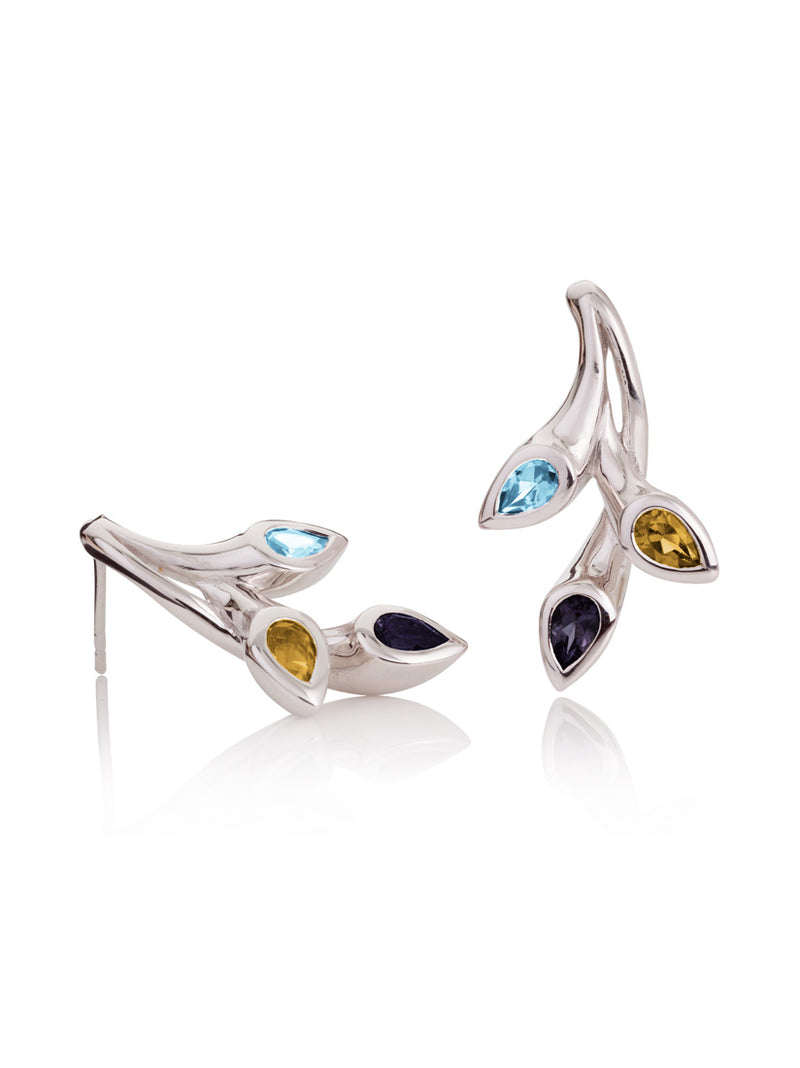 Kazo Silver Earrings With Iolite, Blue Topaz and Citrine