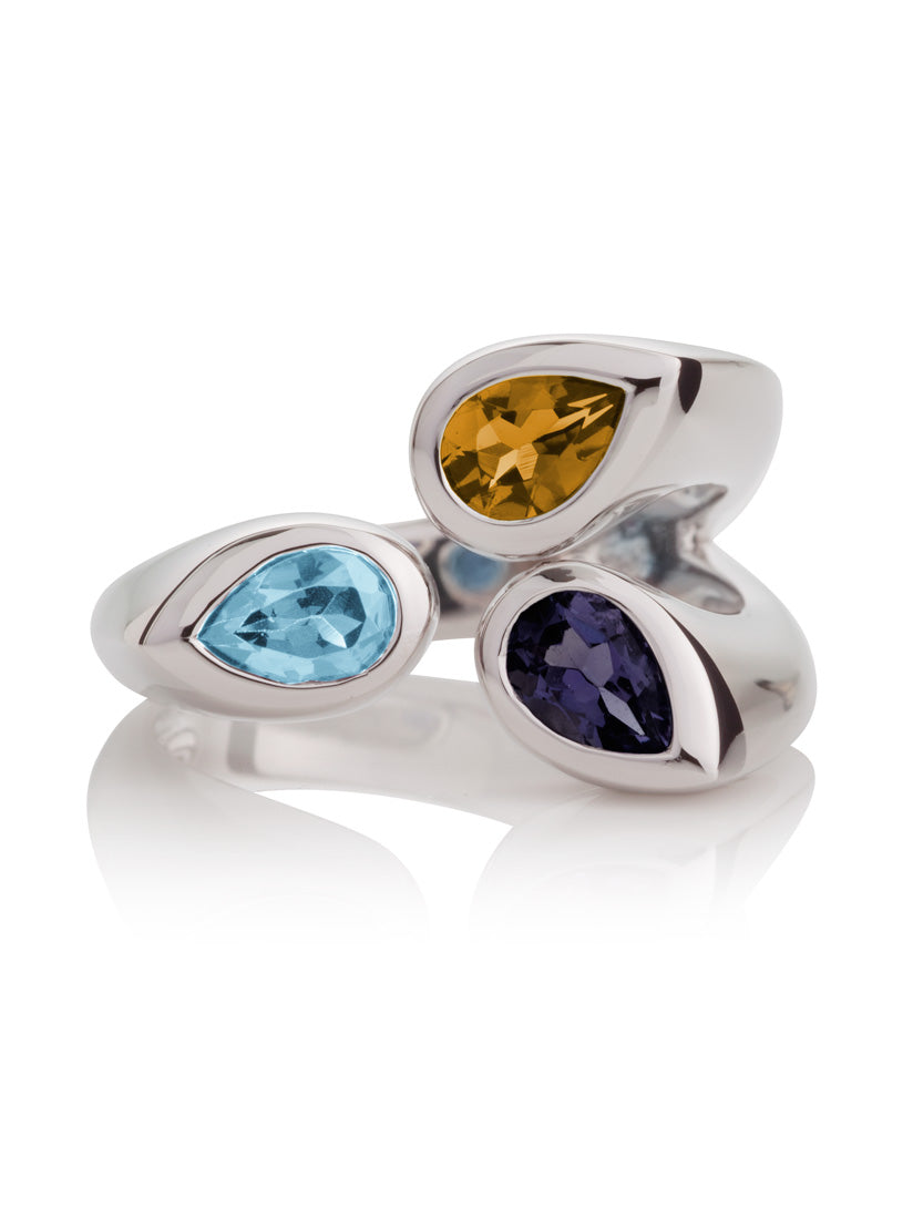 Kazo Silver Ring With Iolite, Blue Topaz and Citrine