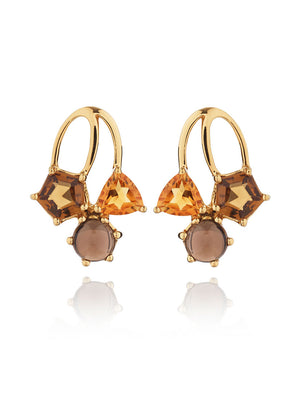 Kintana Gold Earrings With Citrine, Cognac Quartz and Smoky Quartz