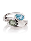 Love Birds Silver Ring Green Amethyst and Blue Topaz