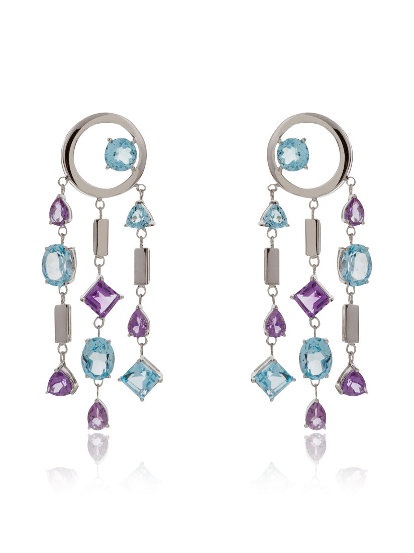 Selatra Silver Earrings With Amethyst and Blue Topaz