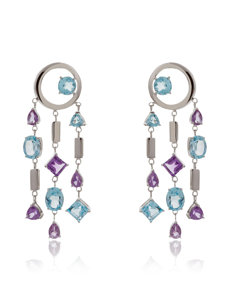Selatra Silver Earrings With Amethyst and Blue Topaz