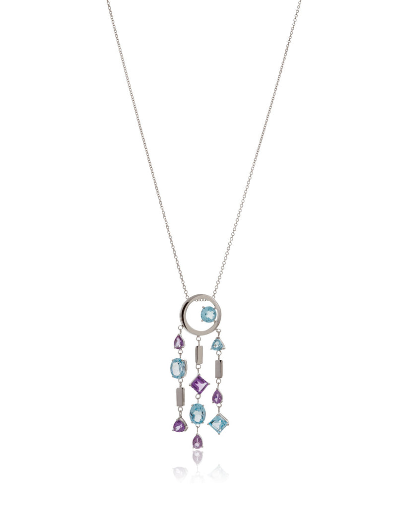 Selatra Silver Pendant With Amethyst and Blue Topaz