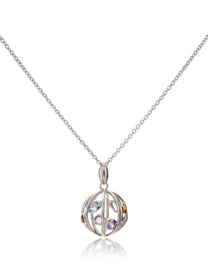 Small Votra Silver Pendant with Blue topaz Amethyst Rhodolite And Citrine