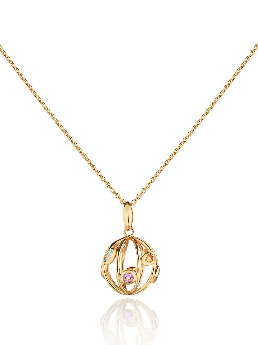 Small Votra Gold  Pendant with Blue topaz  Amethyst  Rhodolite And  Citrine