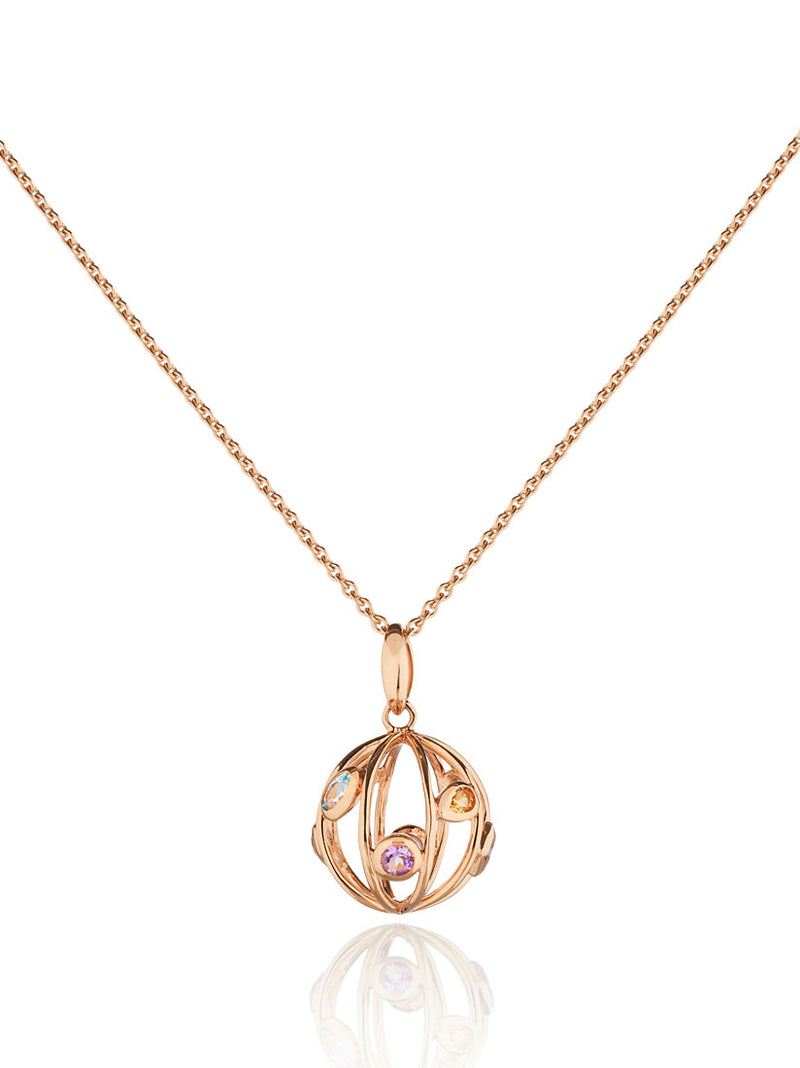 Small Votra Rose Gold Pendant with Blue topaz Amethyst Rhodolite And Citrine
