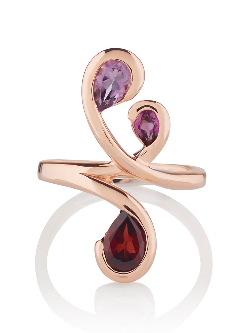Tana Rose Gold Ring With Amethyst, Rhodolite and Garnet
