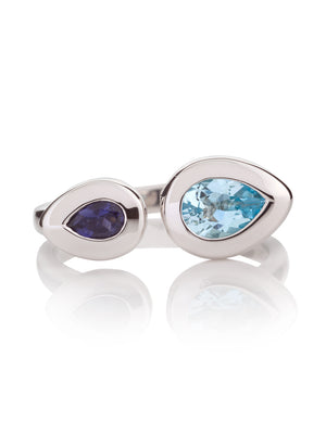 Toi et Moi Silver Ring with Blue Topaz and  Iolite