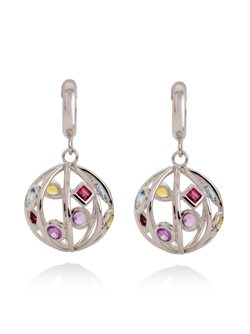 Votra Silver Earrings with Blue topaz  Amethyst  Rhodolite And Citrine